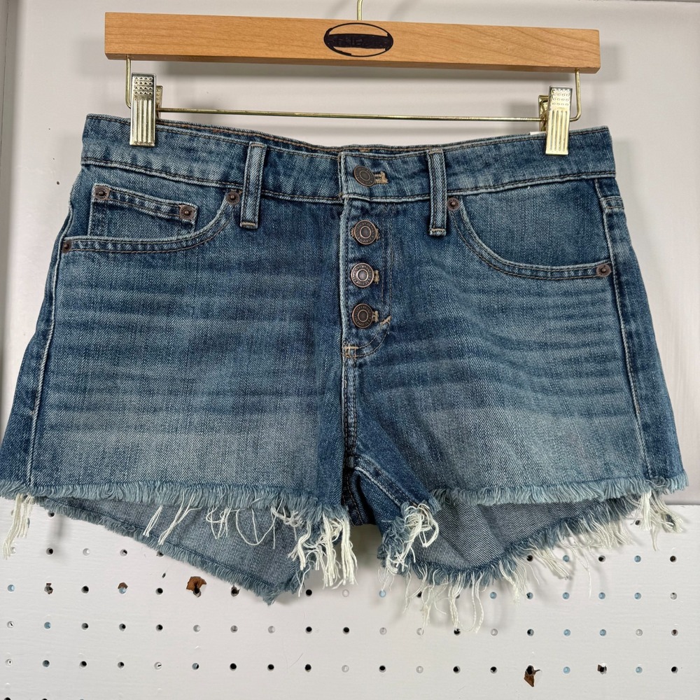 Lucky Brand The Cutoff Shorts Women's Blue Denim Frayed Button Fly - 0/25 NWT‎
